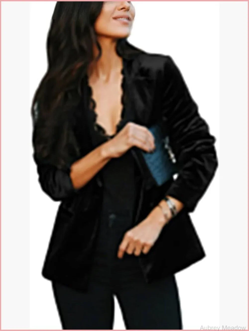 Women's Velvet Blazer Work Office Long Sleeve Notch Lapel Button Jacket with